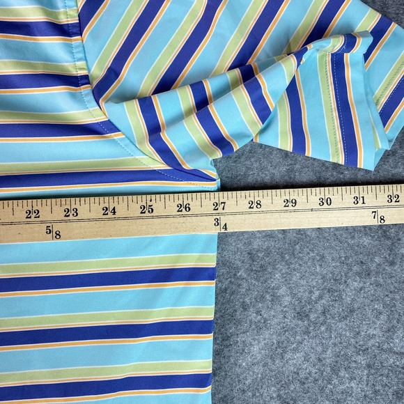 Peter Millar Polo Shirt Mens XL Blue Green Yellow Stripe Summer Comfort Golf - Picture 11 of 12